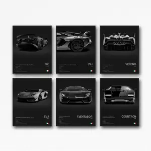 ALAYRA Super Car Posters Wall Art For Boy's Bedroom Racing Car Aventador SVJ VENENO COUNTACH Collection Posters Set Of 6, Unframed 8x12inch(20x30cm) 01