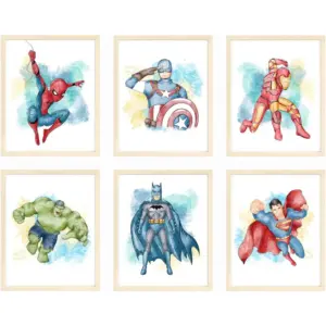 ALAYRA Superhero Wall Decor, Superhero Wall Art for Boys Bedroom, Avengers Prints, Set of 6 Prints, Iron Man, Spiderman, Captain America, Hulk, Batman, Superman, Unframed, 8x10 inches 01