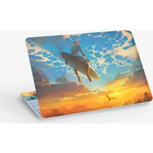 ALAYRA Surfboard Ocean Sunset Scenery, Laptop Skin Sticker Decal, 13.3 14 15 15.4 15.6 Inch Laptop Universal Vinyl Skin Sticker Cover, Dustproof, Waterproof, Decal Protector With Free 2 Wrist Pads 01
