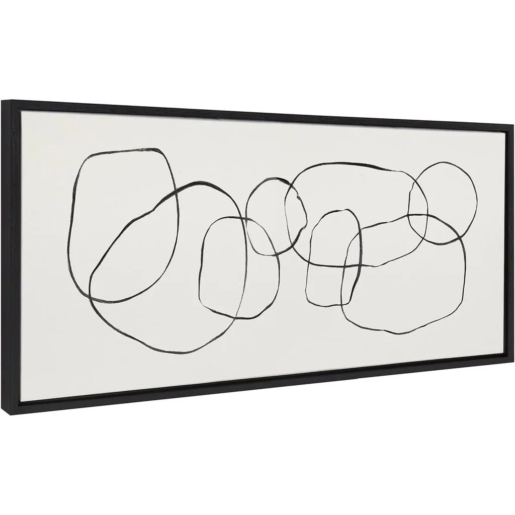 ALAYRA Sylvie Dancing Circles Framed Canvas Wall Art by Teju Reval of SnazzyHues, 18x40 Black, Decorative Abstract Wall Dcor 01
