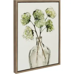 ALAYRA Sylvie Greenery Vase Framed Canvas Wall Art by Sara Berrenson, 18x24 Gold, Botanical Leaf Art for Wall 01