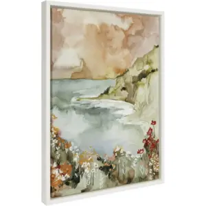 ALAYRA Sylvie Landscape 04 Framed Canvas Wall Art by Annie Quigley, 18x24 White, Soft Nature Landscape with Lake Art for Wall Decor 01