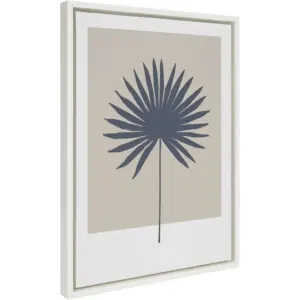 ALAYRA Sylvie Muted Tan and Blue Colorblock Botanical Palm Framed Canvas Wall Art by The Creative Bunch Studio, 18x24 White, Simple Modern Botanical Wall Decor Art 01