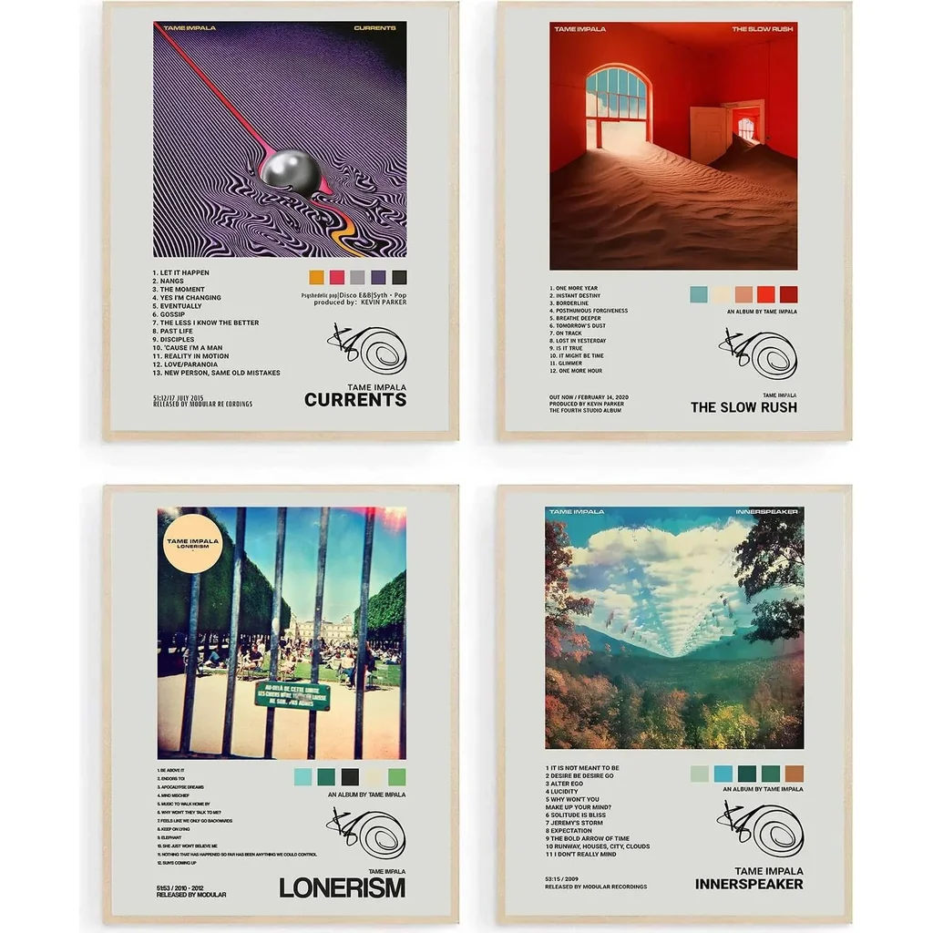 ALAYRA Tame Impala Posters Music Album Cover Posters Print Set of 4 Room Aesthetic Canvas Wall Art for Girl and Boy Teens Dorm Decor 8x10 inch Unframed 01