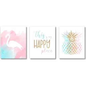 ALAYRA Teen Girl Room Wall Decor Art Prints (UNFRAMED 8 x 10) Inspirational Wall Art, Motivational Quotes Posters for Kids, Tween Women Office Bedroom, Dorm, Cubicle, Desk - Pineapple, Flamingo 01