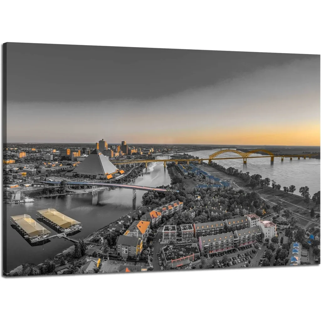 ALAYRA Tennessee Memphis Skyline Wall Art Canvas Printed Memphis Pictures Wall Decor for Home Black and White Painting Posters Frame Office Living Room Bedroom Decorations Ready to Hang(24''Wx16''H) 0