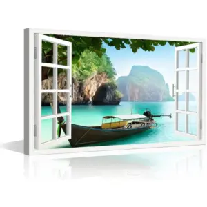 ALAYRA Thailand Canvas Wall Art 3D Window View Pictures Prints for Living Room Bedroom Decor Artwork Office Home Decoration Framed Kitchen Decor 16" W x 24" H 01