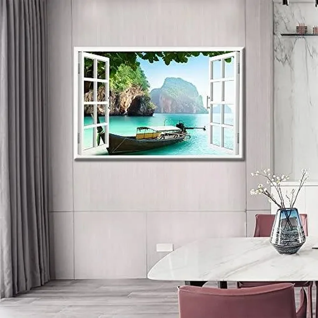 ALAYRA Thailand Canvas Wall Art 3D Window View Pictures Prints for Living Room Bedroom Decor Artwork Office Home Decoration Framed Kitchen Decor 36" W x 24" H 01 - Image 2