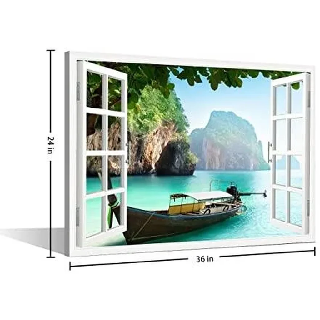 ALAYRA Thailand Canvas Wall Art 3D Window View Pictures Prints for Living Room Bedroom Decor Artwork Office Home Decoration Framed Kitchen Decor 36" W x 24" H 01 - Image 3