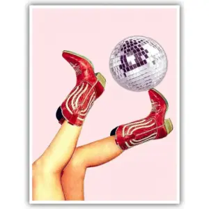 ALAYRA Thcbme Retro Disco Ball Poster Wall Art Cowgirl Boots Print Canvas Fun Trendy Wall Art Retro Pink Room Aesthetics Girly Wall Decor Girls Room Living Room Bedroom Decor 16x24inch Unframed 01