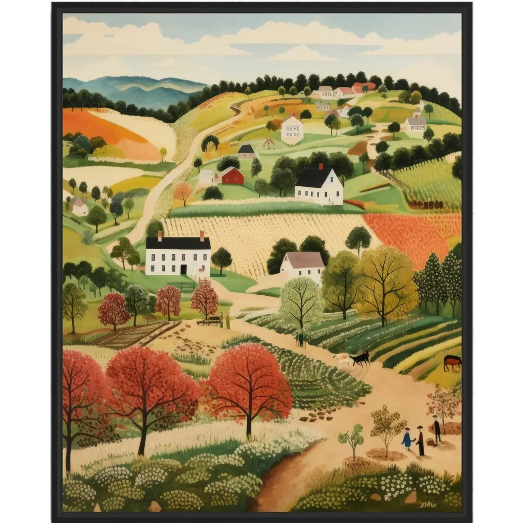 ALAYRA The Countryside Poster Art Print, Scenery Landscape American Folk Art, Naive Artwork PIcture Painting Decor for Bedroom, Bathroom, Living room. (The Countryside, 16x20 inches (Unframed)) 01