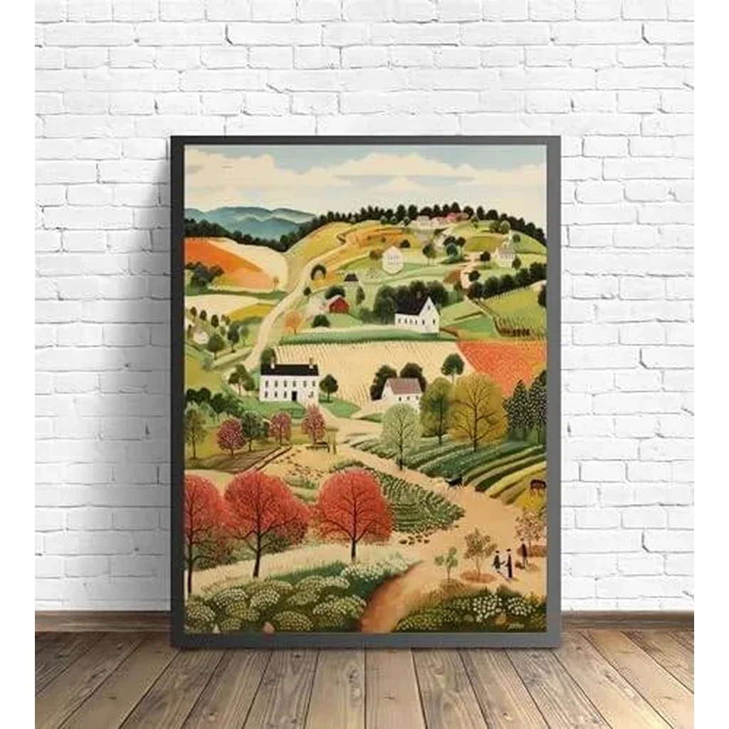 ALAYRA The Countryside Poster Art Print, Scenery Landscape American Folk Art, Naive Artwork PIcture Painting Decor for Bedroom, Bathroom, Living room. (The Countryside, 16x20 inches (Unframed)) 01 - Image 2