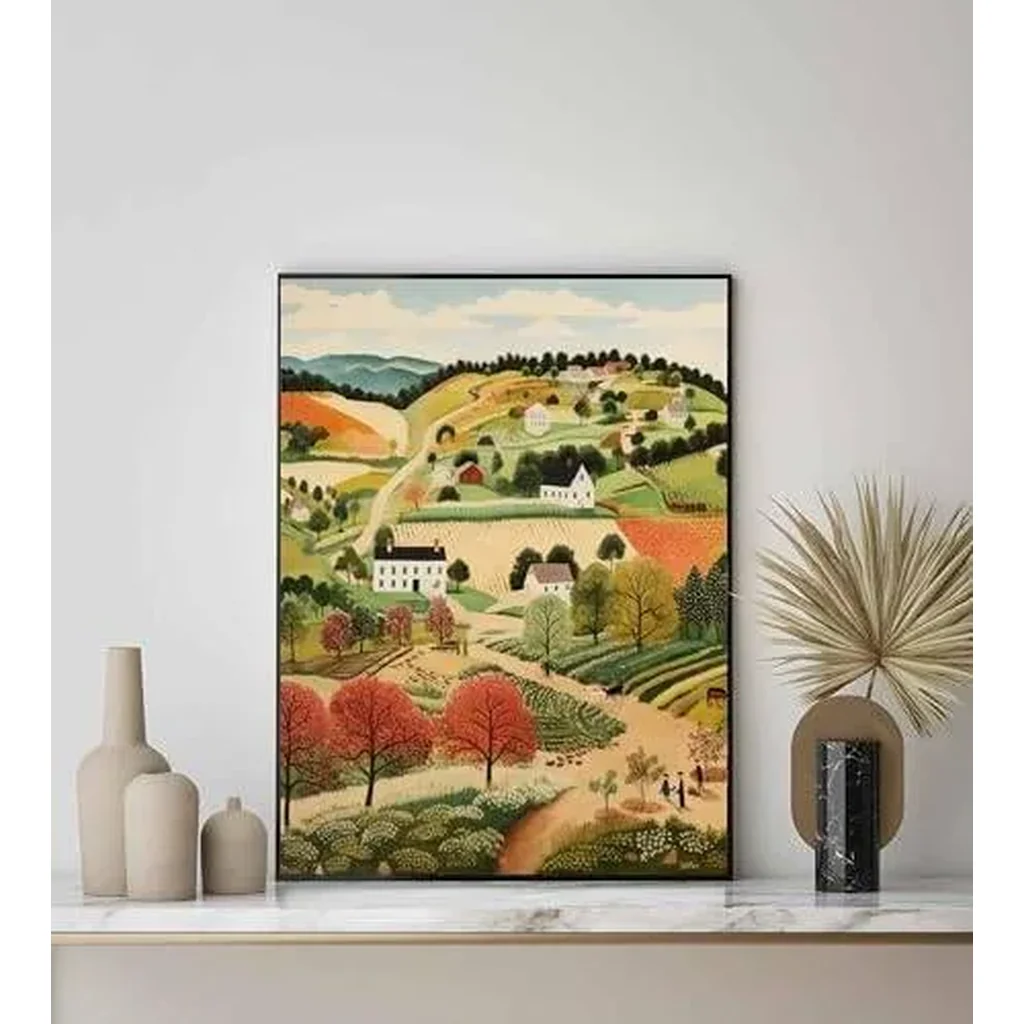 ALAYRA The Countryside Poster Art Print, Scenery Landscape American Folk Art, Naive Artwork PIcture Painting Decor for Bedroom, Bathroom, Living room. (The Countryside, 16x20 inches (Unframed)) 01 - Image 3