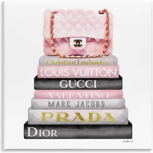 ALAYRA The Home Dcor Collection High Fashion Bookstack Padded Pink Bag Wall Plaque Art, 12 x 12 01