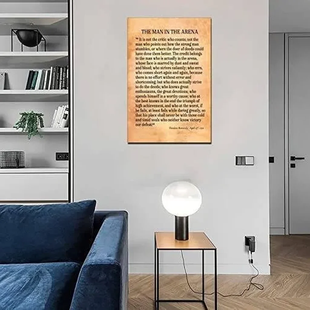 ALAYRA The Man In The Arena Theodore Roosevelt Poster Canvas Motivational Wall Art for Living Room Ispirational Quote Pictures Painting Decor (16x24 inch, Unframed) 01 - Image 2