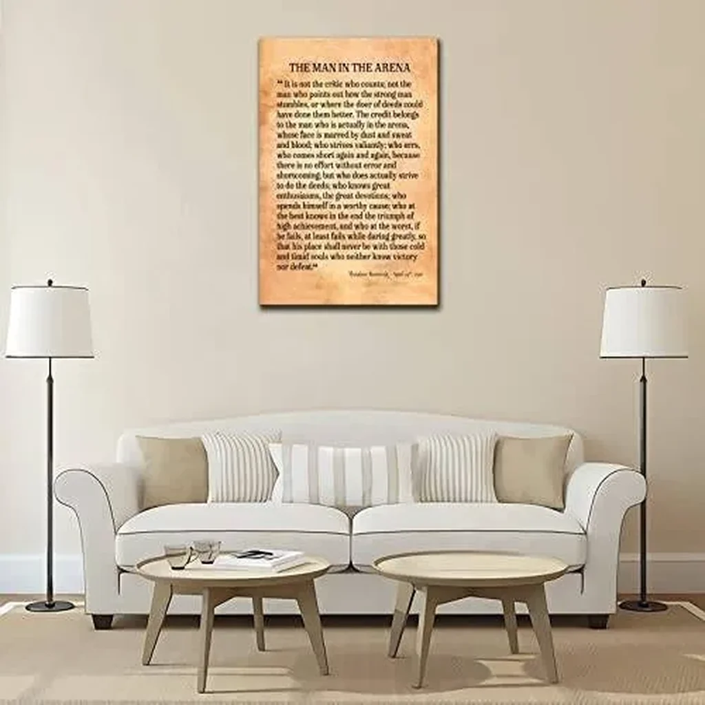 ALAYRA The Man In The Arena Theodore Roosevelt Poster Canvas Motivational Wall Art for Living Room Ispirational Quote Pictures Painting Decor (16x24 inch, Unframed) 01 - Image 3