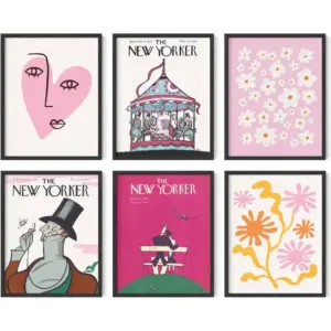 ALAYRA The New Yorker Poster - Set of 6 Vintage Poster, Preppy Pictures for Wall, Vintage Travel Posters Set, Pink Posters for Room Aesthetic Vintage, Coquette Posters (11x14, Unframed) 01