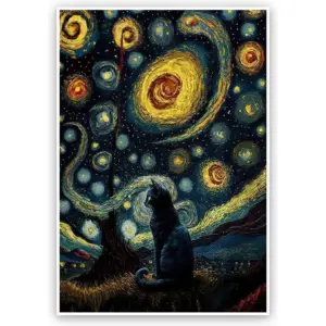 ALAYRA The Starry Night Cat Canvas Wall Art Famous Oil Paintings Black Cat Poster Funny Cat Print Colorful Abstract Farmhouse Gallery Aesthetic Room Wall Decor for Bedroom 12x16in Unframed 01