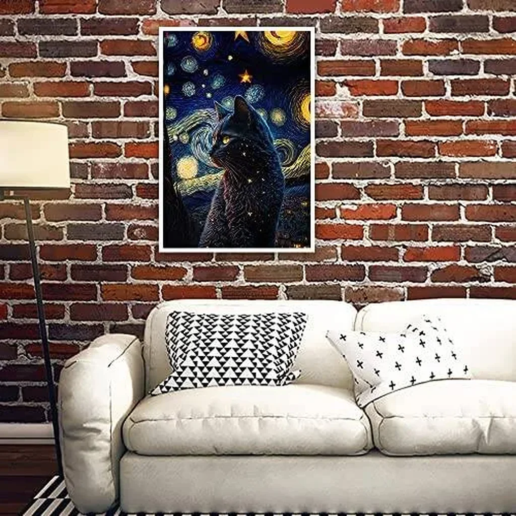 ALAYRA The Starry Night Cat Canvas Wall Art Famous Oil Paintings Black Cat Poster Funny Cat Print Colorful Abstract Farmhouse Gallery Aesthetic Room Wall Decor for Bedroom 16x24in Unframed 01 - Image 3