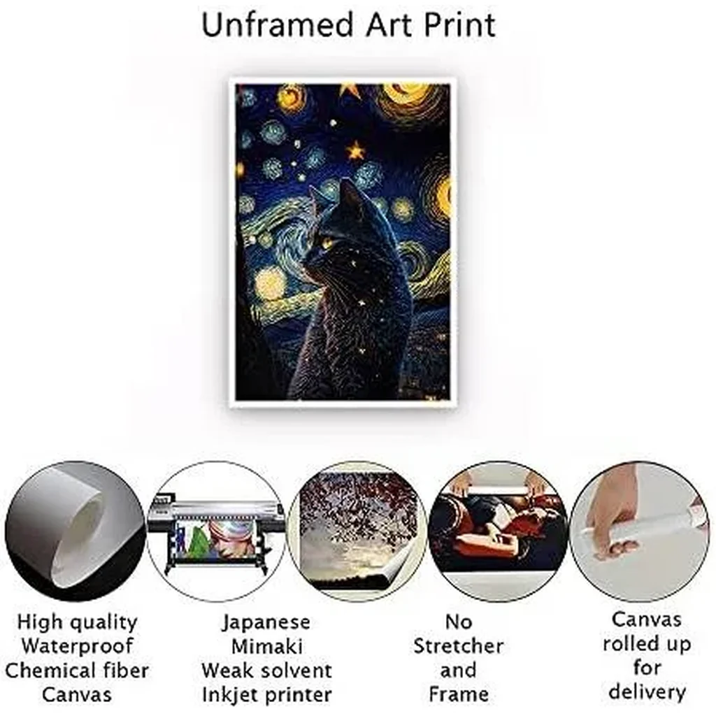 ALAYRA The Starry Night Cat Canvas Wall Art Famous Oil Paintings Black Cat Poster Funny Cat Print Colorful Abstract Farmhouse Gallery Aesthetic Room Wall Decor for Bedroom 16x24in Unframed 01 - Image 5