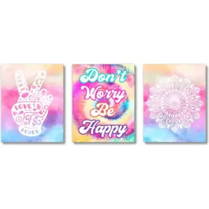 ALAYRA Tie Dye Girls Room Wall Decor Art Prints - (UNFRAMED 8 x 10) - Peace, Love, Mandala, Boho, Girl Teen Tween Kids, Inspirational Posters for Home, Bedroom, Dorm, Office, 01