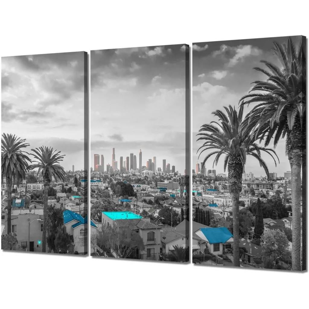 ALAYRA Tower Los Angeles Skyline Wall Art with Frame, Black and White California Downtown Cityscape Wall Decor Picture Canvas Print US City Poster Painting for Home Living Room Decoration Ready to 01
