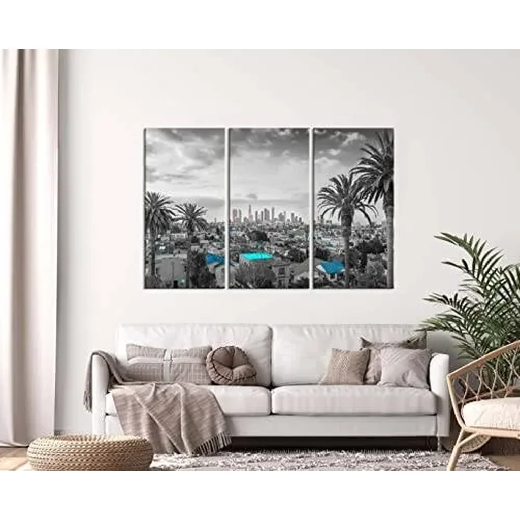 ALAYRA Tower Los Angeles Skyline Wall Art with Frame, Black and White California Downtown Cityscape Wall Decor Picture Canvas Print US City Poster Painting for Home Living Room Decoration Ready to 01 - Image 2