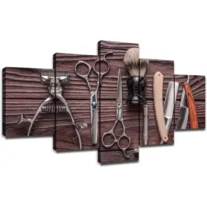 ALAYRA Tower Vintage Barber Shop Tools Wall Pictures Canvas Art Hair Salon Wall Decor Framed Artwork Posters Paintings Room Decorations Ready to Hang(60''Wx32''H) 01