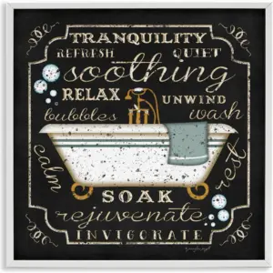 ALAYRA Tranquility Tub Icon Textual Bathroom, Design by Jennifer Pugh White Framed Wall Art, 12 x 12, Black 01