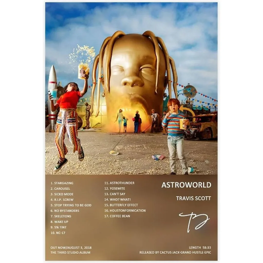 ALAYRA Travis Poster Scott Astroworld Album Cover Poster Canvas Poster Wall Art Decor Print Picture Paintings for Living Room Bedroom Decoration Unframe 12x18inch(30x45cm) 01