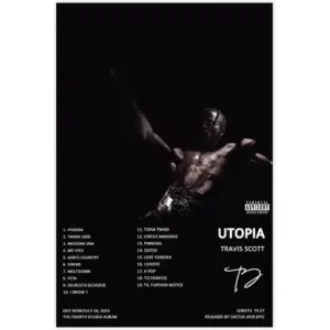 ALAYRA Travis Poster Scott Utopia Album Cover Poster Canvas Poster Wall Art Decor Print Picture Paintings for Living Room Bedroom Decoration Unframe 12x18inch(30x45cm) 01