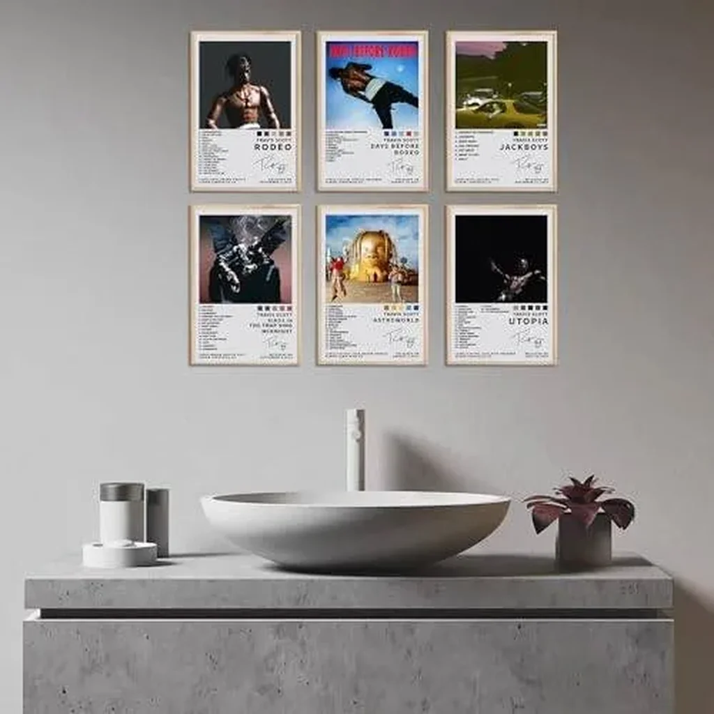 ALAYRA Travis Scott Rapper Music Signed Limited Album Cover Prints Canvas Wall Art Set of 6 for Room Aesthetic Music Classroom Bedroom Wall Decor 8x12 Inch Unframed 01 - Image 2