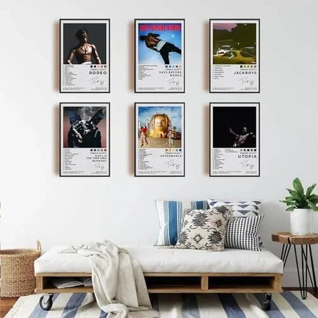 ALAYRA Travis Scott Rapper Music Signed Limited Album Cover Prints Canvas Wall Art Set of 6 for Room Aesthetic Music Classroom Bedroom Wall Decor 8x12 Inch Unframed 01 - Image 3