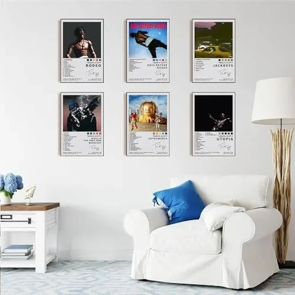 ALAYRA Travis Scott Rapper Music Signed Limited Album Cover Prints Canvas Wall Art Set of 6 for Room Aesthetic Music Classroom Bedroom Wall Decor 8x12 Inch Unframed 01 - Image 4