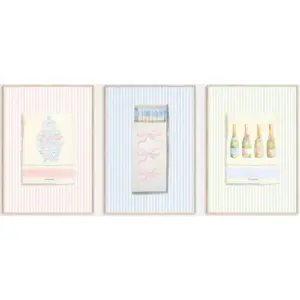 ALAYRA Trendy Matchbox Wall Art Set of 3 Vintage Aesthetic Canvas Wall Decor Preppy Matches Pictures Wall Art Retro Matchbooks Poster Pink Bow Prints for Living Room College Dorm 16x24 Inch Unframed 0