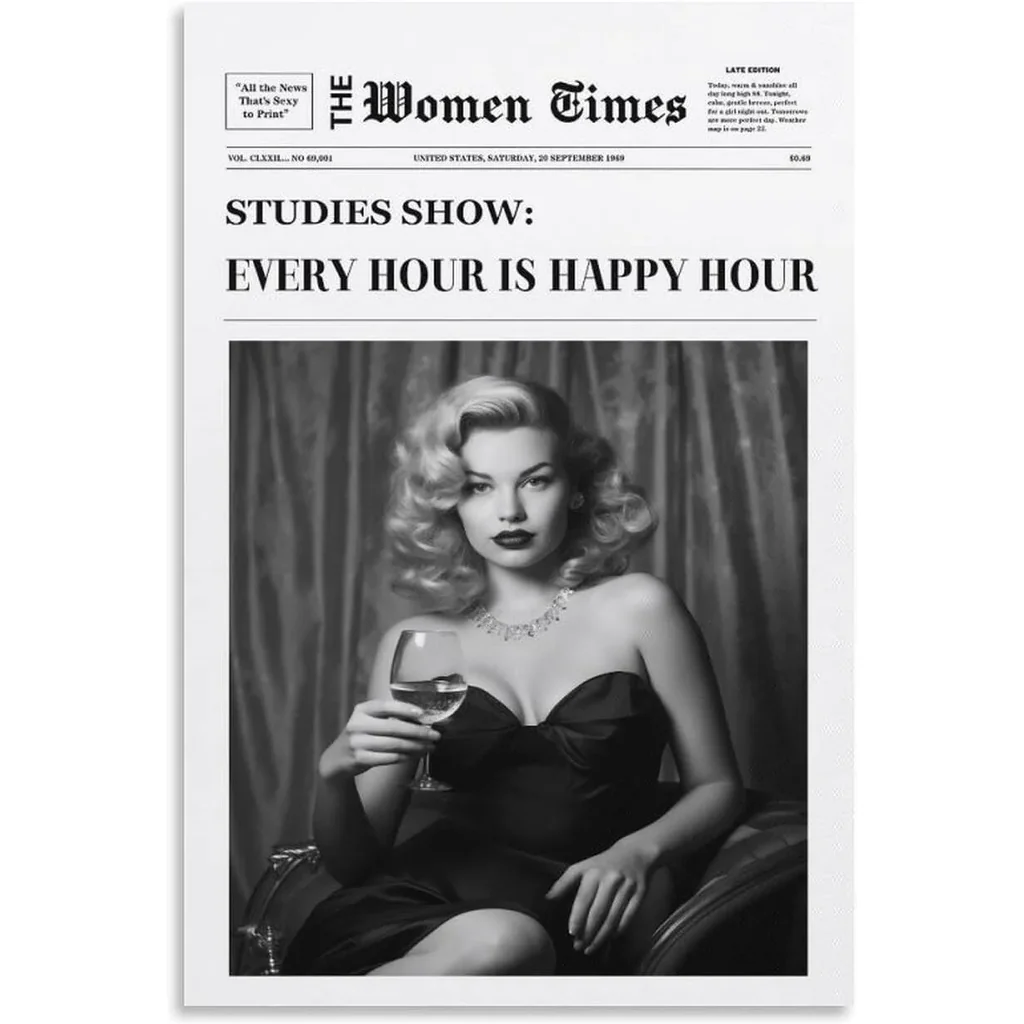 ALAYRA Trendy NewsPaper Wall Art Positive Affirming Quotes Poster Every Hour Is Happy Hour Canvas Prints Trendy Retro Art for Girl Dorm Living Room Bar Decor (05-Aesthetic, 16x24inch-Unframe) 01