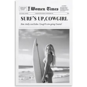 ALAYRA Trendy NewsPaper Wall Art Positive Affirming Quotes Poster Every Hour Is Happy Hour Canvas Prints Trendy Retro Art for Girl Dorm Living Room Bar Decor (09-Surfer woman, 16x24inch-Unframe) 01