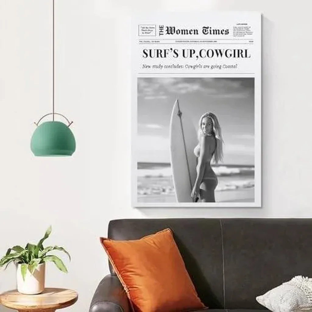 ALAYRA Trendy NewsPaper Wall Art Positive Affirming Quotes Poster Every Hour Is Happy Hour Canvas Prints Trendy Retro Art for Girl Dorm Living Room Bar Decor (09-Surfer woman, 16x24inch-Unframe) 01 - Image 2