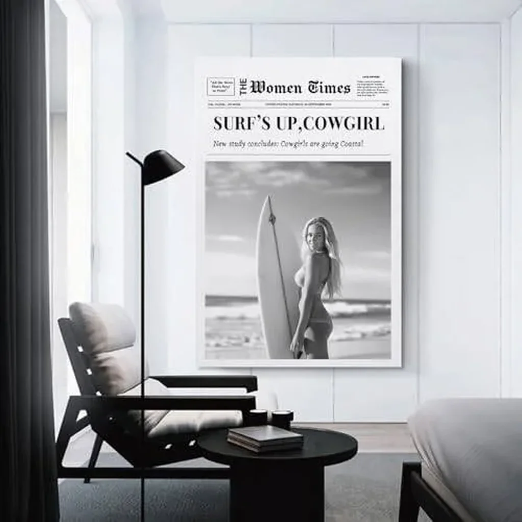 ALAYRA Trendy NewsPaper Wall Art Positive Affirming Quotes Poster Every Hour Is Happy Hour Canvas Prints Trendy Retro Art for Girl Dorm Living Room Bar Decor (09-Surfer woman, 16x24inch-Unframe) 01 - Image 3