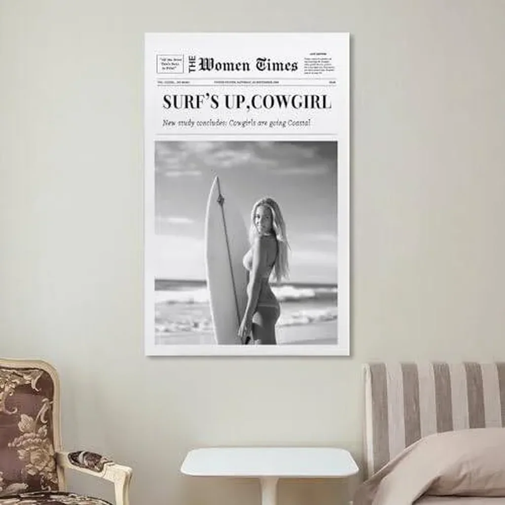 ALAYRA Trendy NewsPaper Wall Art Positive Affirming Quotes Poster Every Hour Is Happy Hour Canvas Prints Trendy Retro Art for Girl Dorm Living Room Bar Decor (09-Surfer woman, 16x24inch-Unframe) 01 - Image 4