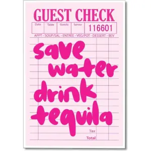 ALAYRA Trendy Pink Guest Check Canvas Wall Art, Funky Preppy Save Water Drink Aesthetic Poster, Vintage Cool Pink Bar Cart Decor Accessories Print, Y2k Dorm Room Decor 12x16in Unframed 01