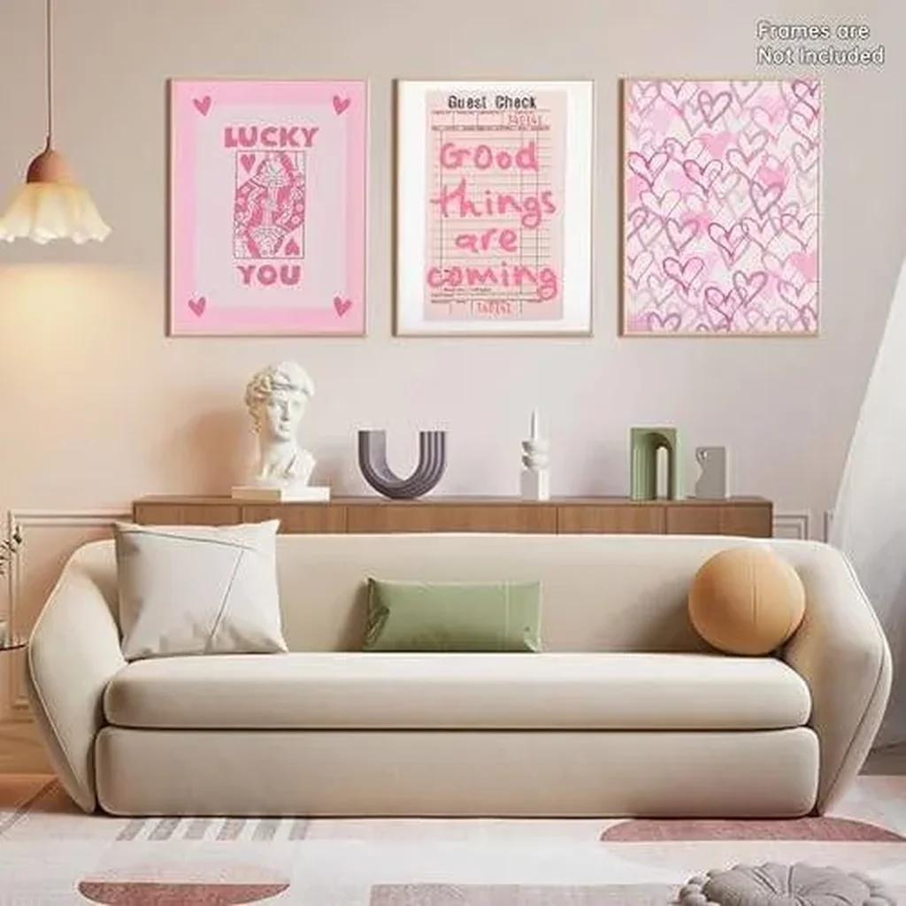 ALAYRA Trendy Preppy Poster Pink Lucky You Canvas Wall Art Prints 3 Pcs Queen of Hearts Poker Aesthetic Pictures Retro Guest Check Decor Painting for Living Room Bedroom Bathroom 12x16in Unframed 01 - Image 3