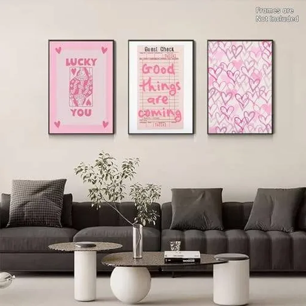 ALAYRA Trendy Preppy Poster Pink Lucky You Canvas Wall Art Prints 3 Pcs Queen of Hearts Poker Aesthetic Pictures Retro Guest Check Decor Painting for Living Room Bedroom Bathroom 12x16in Unframed 01 - Image 5