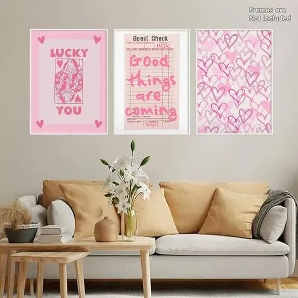 ALAYRA Trendy Preppy Poster Pink Lucky You Canvas Wall Art Prints 3 Pcs Queen of Hearts Poker Aesthetic Pictures Retro Guest Check Decor Painting for Living Room Bedroom Bathroom 12x16in Unframed 01 - Image 6