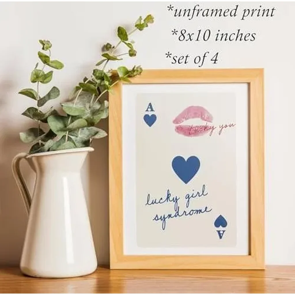 ALAYRA Trendy Retro Canvas Wall Art Posters Lucky You, Girl Syndrome, 8 Ball Queen, Dice & Cherry Funky Prints for Room Aesthetic & Dorm Decor Unframed 8x10 Inches Set of 4 (Lip Print Blue) 01 - Image 3