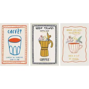 ALAYRA Trendy Wall Art Set of 3 Abstract Caffe Poster Modern Flower Italian Moka Pot Canvas Cute Orange Mug Prints Vintage More Espresso Art Pictures for Apartment Coffee Bar Wall Decor 16x24inch Unfr