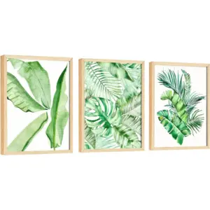 ALAYRA Tropical Wall Art - 12x16 Tropical Bathroom Decor, Tropical Poster Botanical Wall Decor, Monstera Banana Leaf Picture, Green Palm Leaves Prints for Home Bedroom Decorations (UNFRAMED) 01