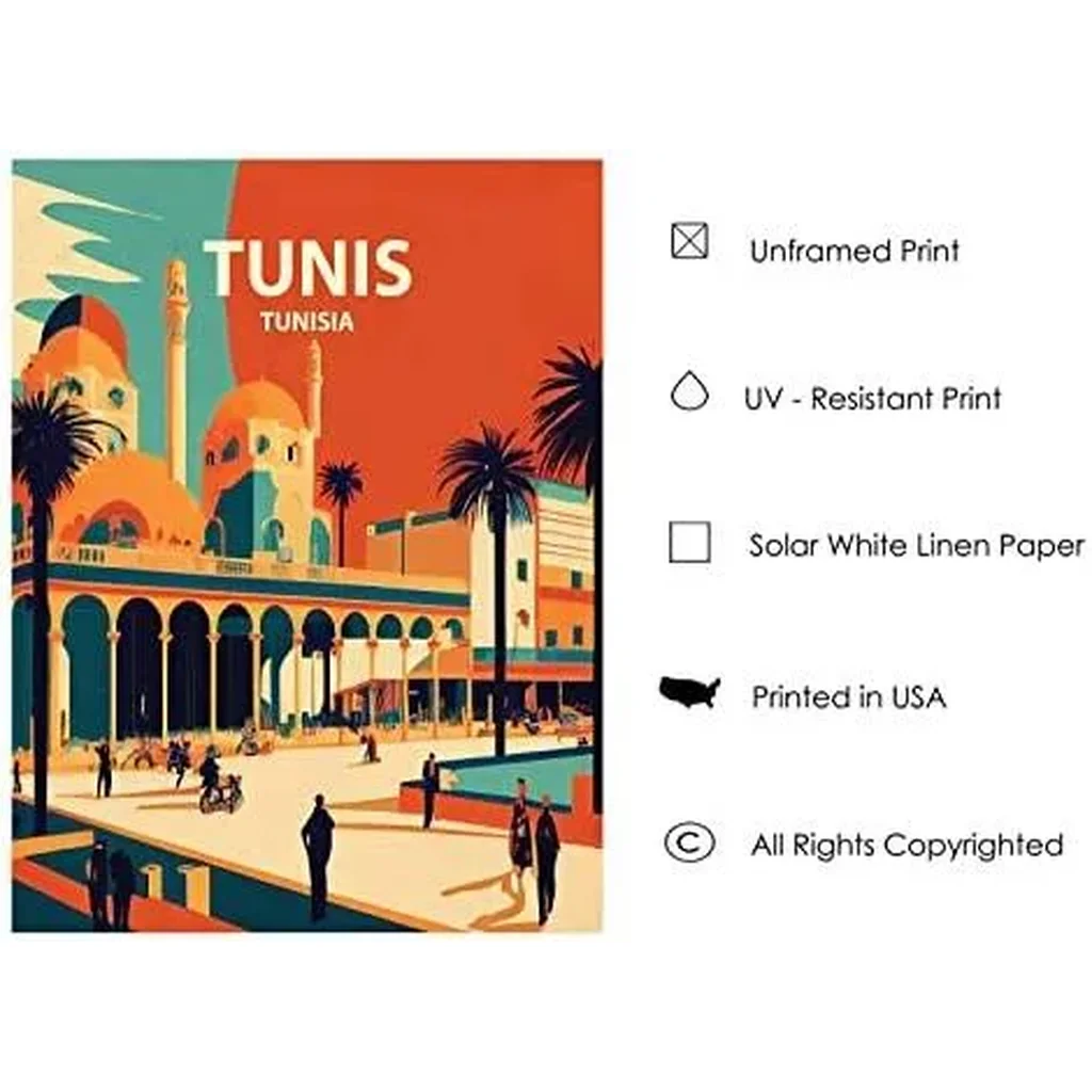 ALAYRA Tunis Art Print Poster, Tunisia Wall Art Painting Decor, Middel East Art Home Decor Artwork For Bedroom Living Room Bathroom Decor (Tunis, Tunisia, 11x14 inches (Unframed)) 01 - Image 6
