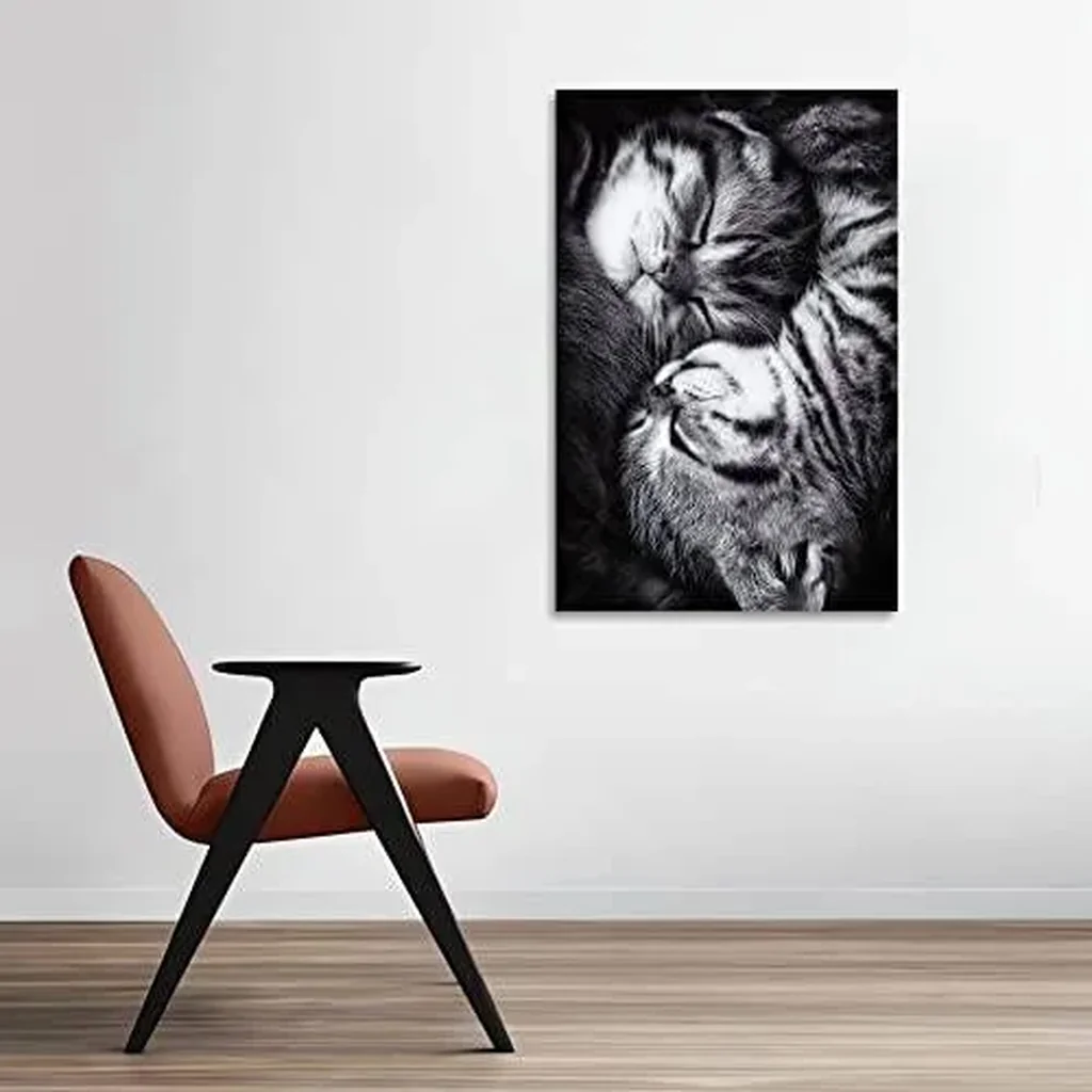 ALAYRA Two Little Lazy Cats Poster, Cute Cat Decor, Black & White Art, Warm Healing Pet Canvas Painting Modern Home Wall Living Room Bedroom Kids Room Poster 12x18 Inch (Unframed) 01 - Image 2