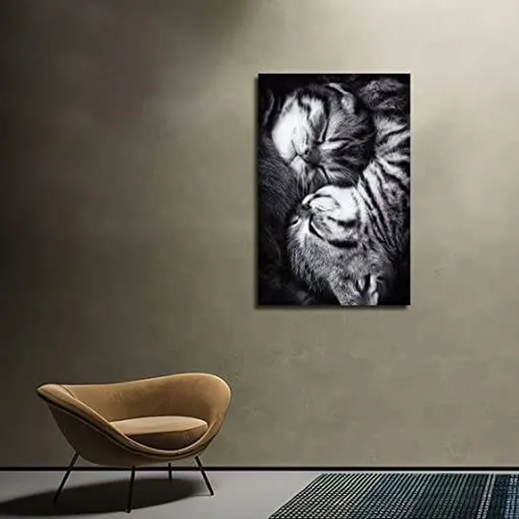 ALAYRA Two Little Lazy Cats Poster, Cute Cat Decor, Black & White Art, Warm Healing Pet Canvas Painting Modern Home Wall Living Room Bedroom Kids Room Poster 12x18 Inch (Unframed) 01 - Image 3